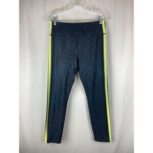 FILA Sport Womens L Capri Leggings Black Blue Cheetah Print Side Stripes Workout